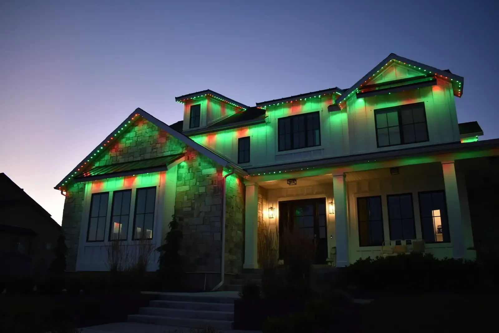 A Treasure Valley home lit in red and green for Christmas
